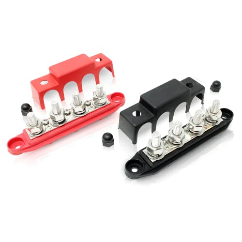 4 Post Power Distribution Block Bus Bar Pair with Cover - Made in The USA - 250 Amp Rating – Marine Bus Bar, Automotive, and Solar Wiring – Battery Terminal Distribution Block - (Set of 2) (3/8”)
