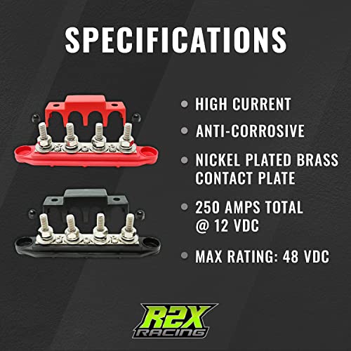 4 Post Power Distribution Block Bus Bar Pair with Cover - Made in The USA - 250 Amp Rating – Marine Bus Bar, Automotive, and Solar Wiring – Battery Terminal Distribution Block - (Set of 2) (3/8”)