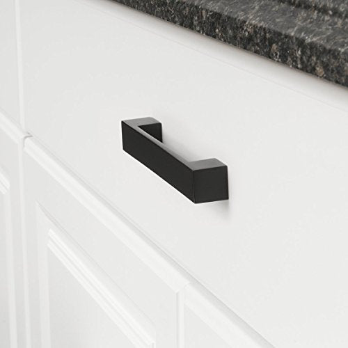 Amazon Basics Short Modern Cabinet Pull Handle, 6.38-inch Length (5-inch Hole Center), Flat Black, 10-Pack