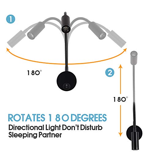 WisHomee DC 12V Reading Light with USB Charging Port, RV Interior Lights, Flexible LED Light Fixtures, Designed for Camper, Van, Boat and Motorhome (Black)