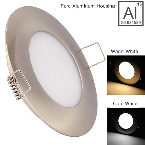 12V LED RV Boat Ceiling Lights Recessed Interior Dome Light Cabinet Roof Cabin Overhead Downlight 3.5W 3inches Brushed Nickel, 4 Pack (Warm White)