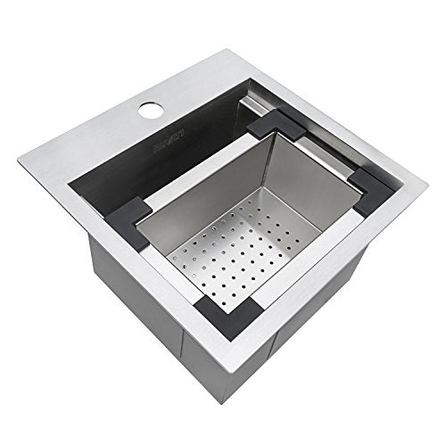 Ruvati 15 x 15 inch Workstation Drop-in Topmount Bar Prep RV Sink 16 Gauge Stainless Steel - RVH8215