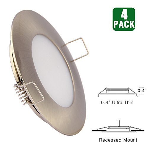 12V LED RV Boat Ceiling Lights Recessed Interior Dome Light Cabinet Roof Cabin Overhead Downlight 3.5W 3inches Brushed Nickel, 4 Pack (Warm White)