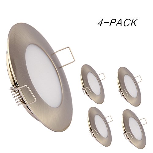 12V LED RV Boat Ceiling Lights Recessed Interior Dome Light Cabinet Roof Cabin Overhead Downlight 3.5W 3inches Brushed Nickel, 4 Pack (Warm White)