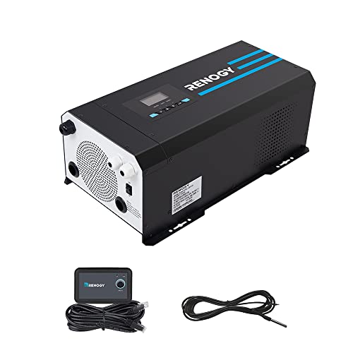 Renogy 2000w Pure Sine Wave Inverter Charger 12V DC to 120V AC Surge 6000w Off-Grid Solar Inverter Charger for RV Boat Home w/ LCD Display, Auto Transfer Switch, Compatible with Lithium Battery