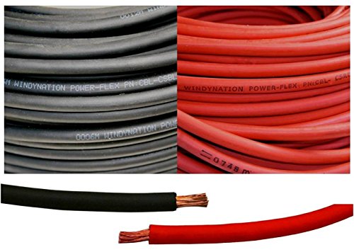 WINDYNATION 6 Gauge 6 AWG 15 Feet Black + 15 Feet Red Welding Battery Pure Copper Flexible Cable Wire - Car, Inverter, RV, Solar